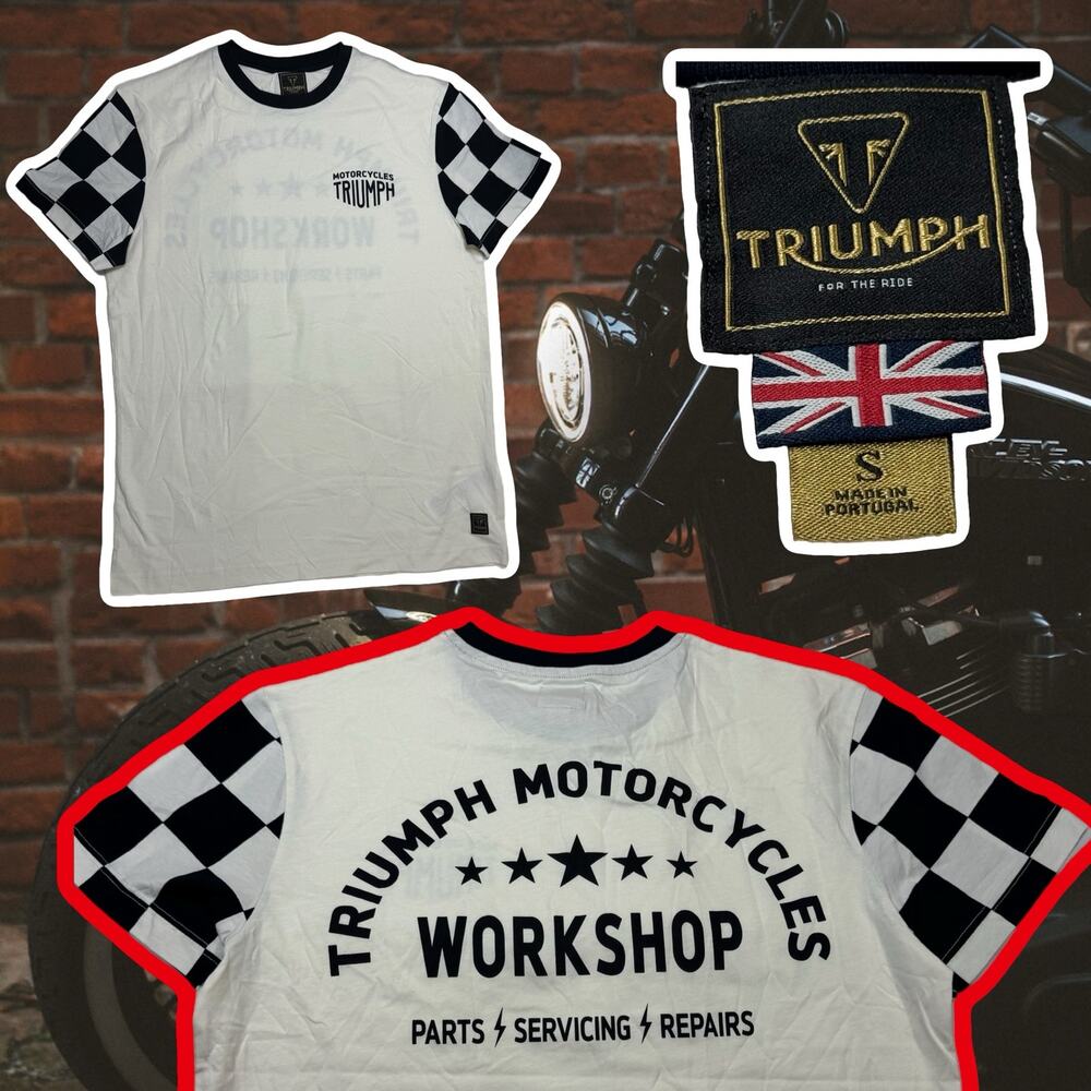 Triumph Motorcycles Preston Checkerboard Short Sleeve Shirt Size Small White